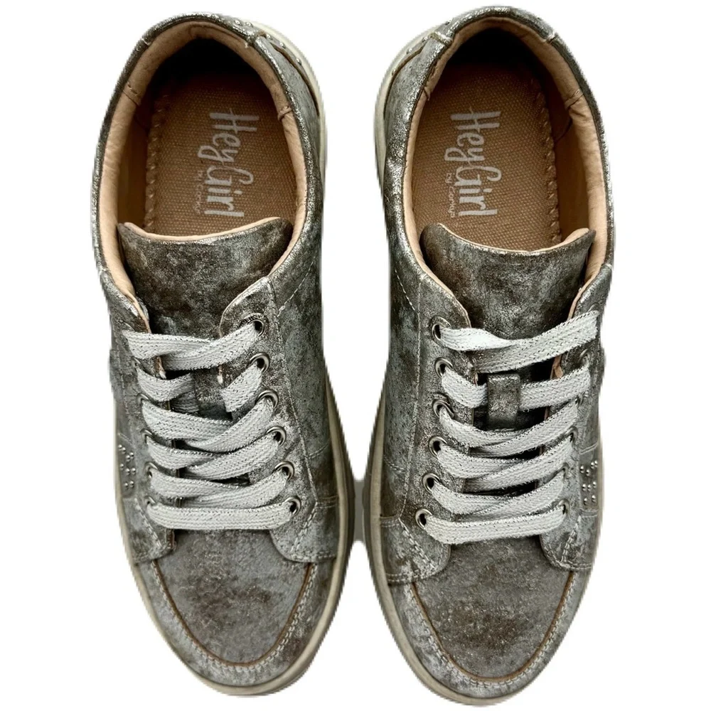 Hey Girl by Corky's Down Time Silver Distressed Metallic Sneakers w Studs Size 7